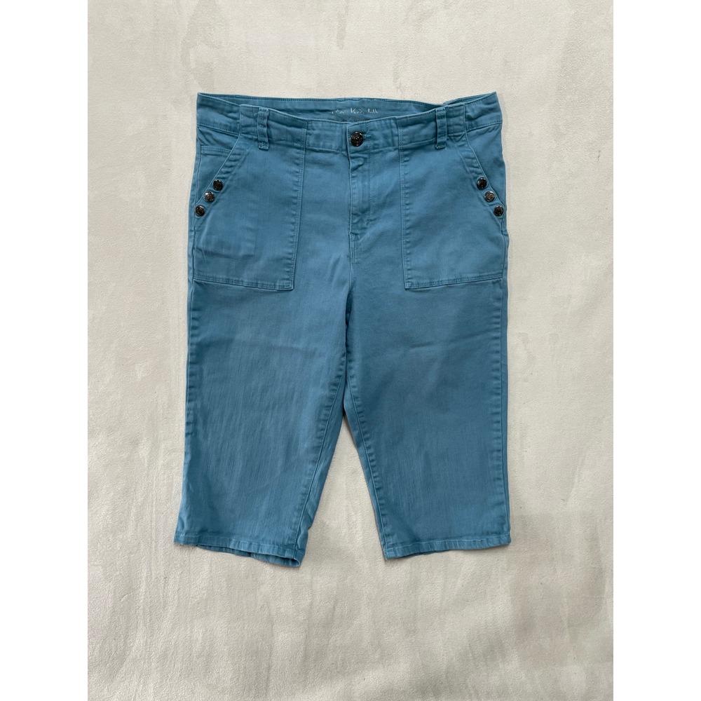 Gloria Vanderbilt Womens Teal Blue Skimmer Shorts Size 16 Nautical Button Capri